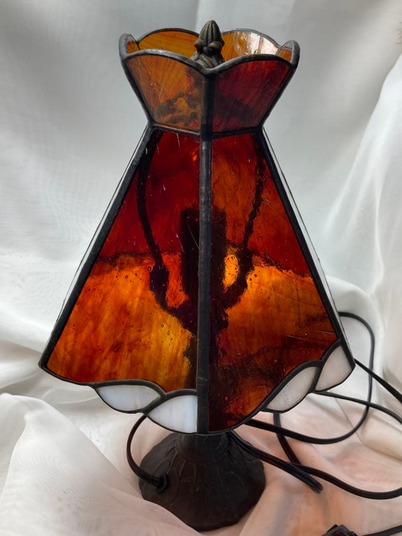 ステンドグラス　ランプ　気泡ガラス　琥珀色