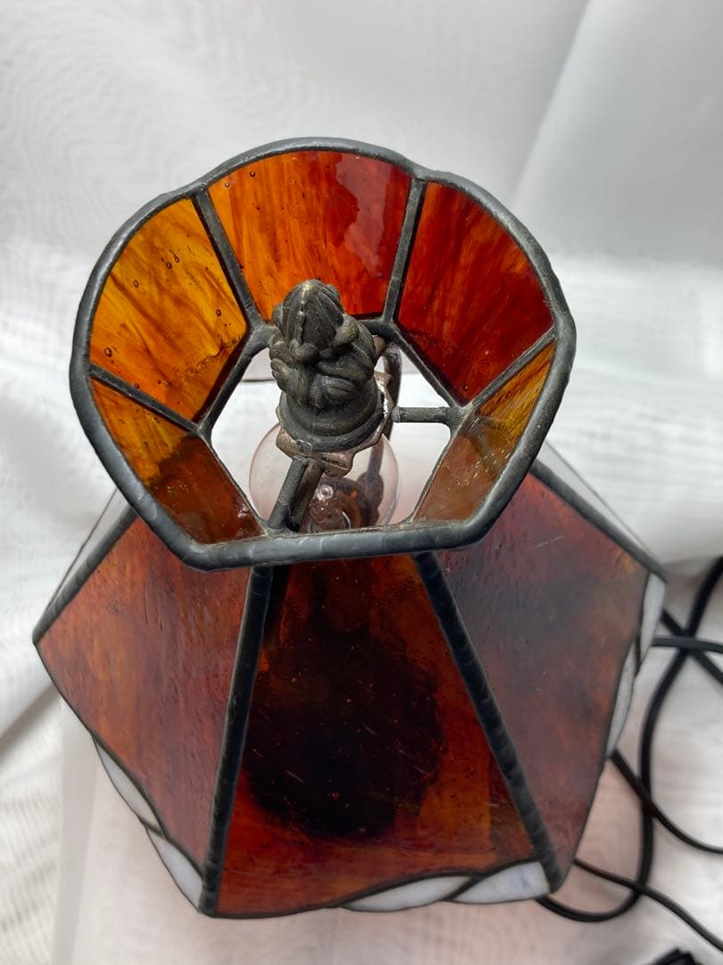 ステンドグラス　ランプ　気泡ガラス　琥珀色