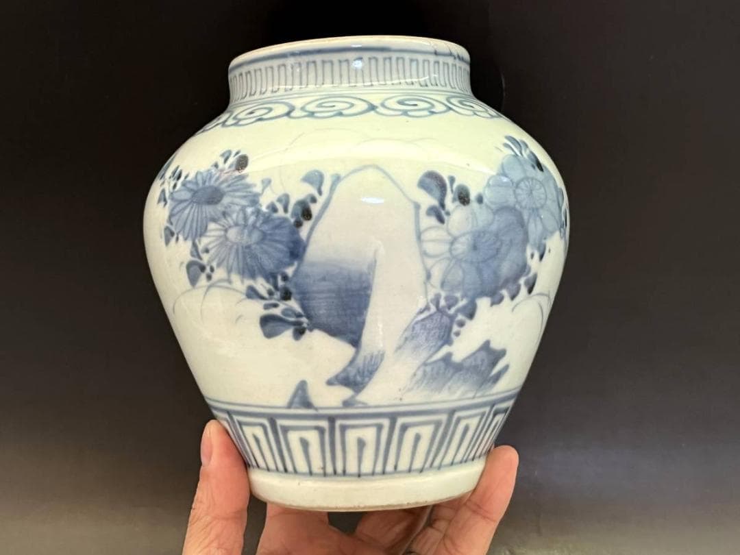 壷■李朝 染付 花蝶唐草紋 青華 古玩 唐物 花瓶 花器 中国 時代物 骨董品■