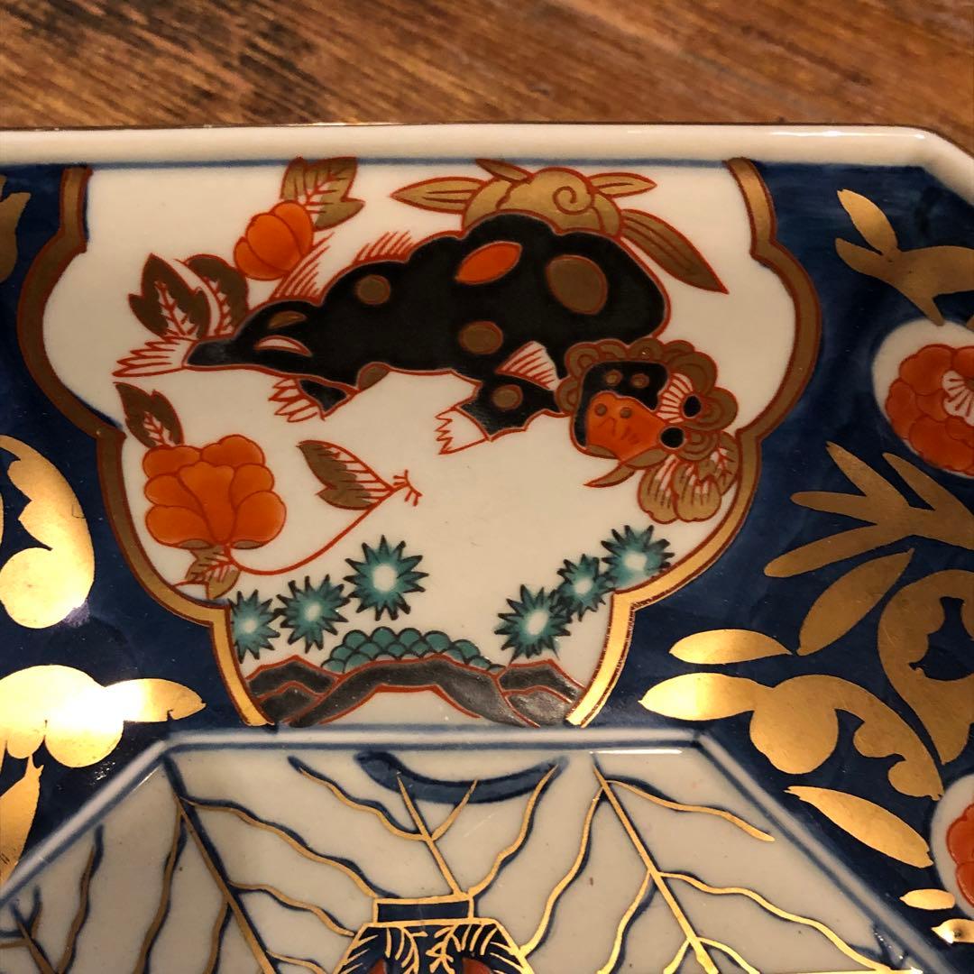 林九郎窯　金唐草花篭図　八角盛鉢