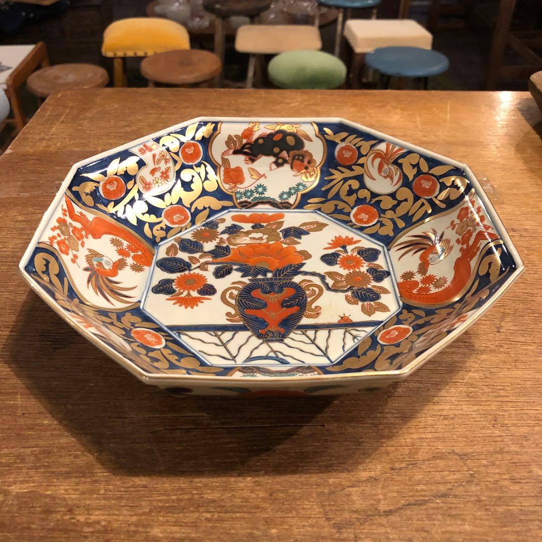 林九郎窯　金唐草花篭図　八角盛鉢