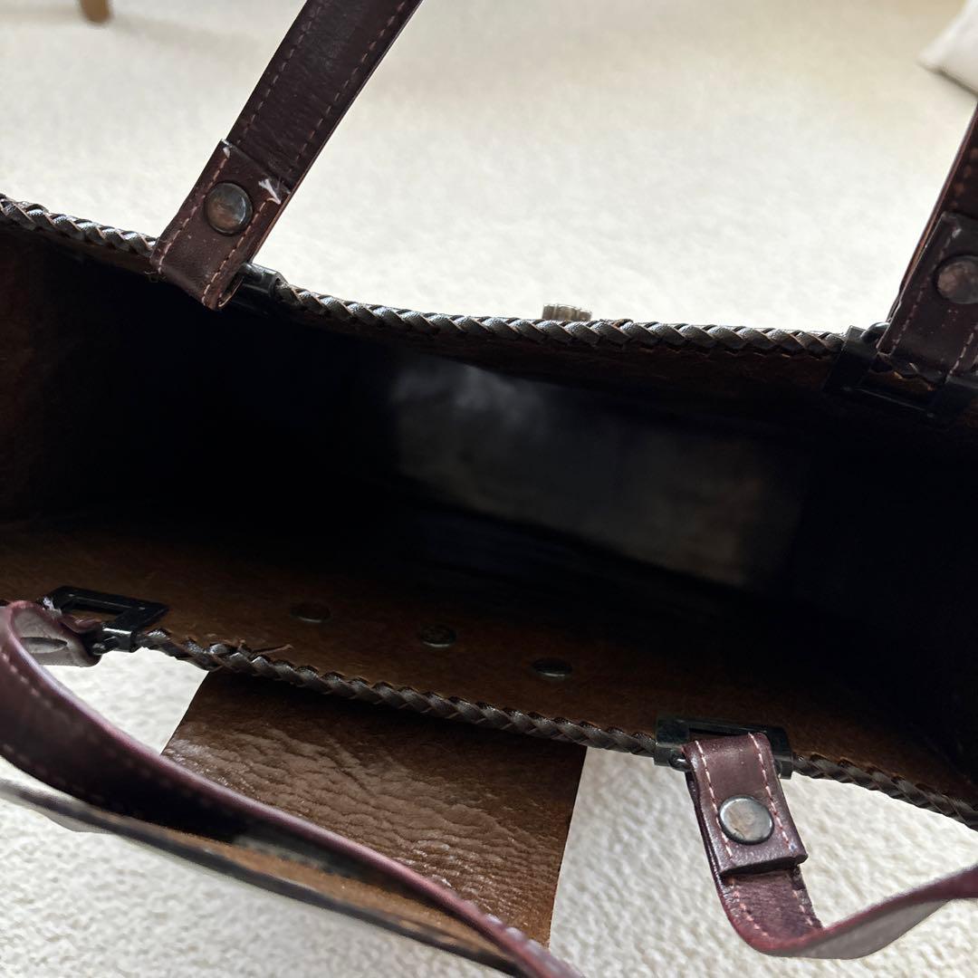 ハンドメイド　カービング　レザーバッグ　アンティーク