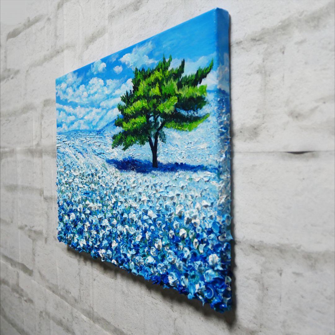 油絵 油彩 油彩画 絵 絵画 【青空のネモフィラの丘】F4号