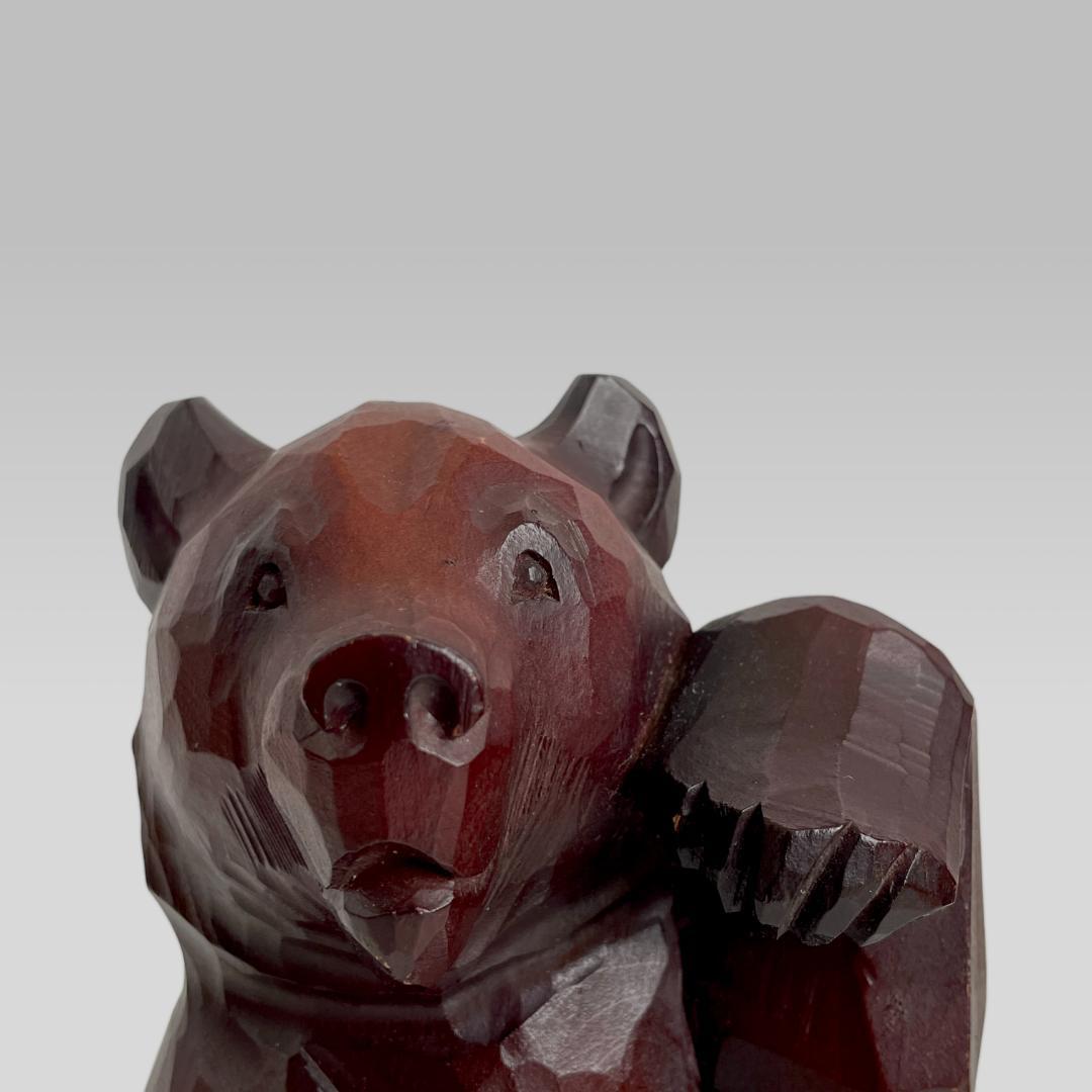 90s オールド【木彫り熊】北海道 民芸 工藝「招き熊」オブジェ 置物