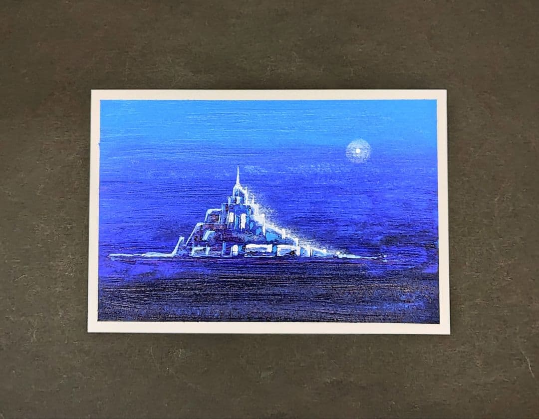 #原画アート「モンサンミッシェル」手描きアクリル原画 簡易フレーム入り