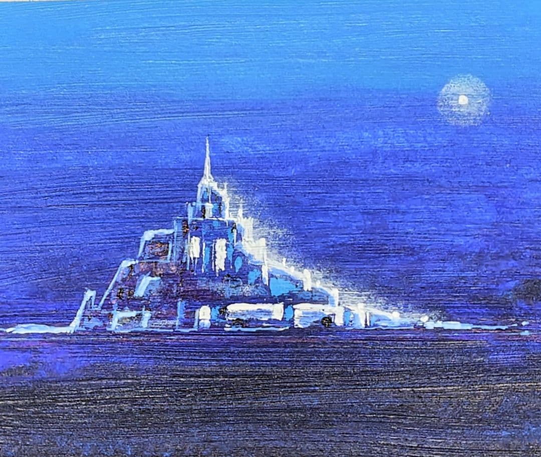 #原画アート「モンサンミッシェル」手描きアクリル原画 簡易フレーム入り