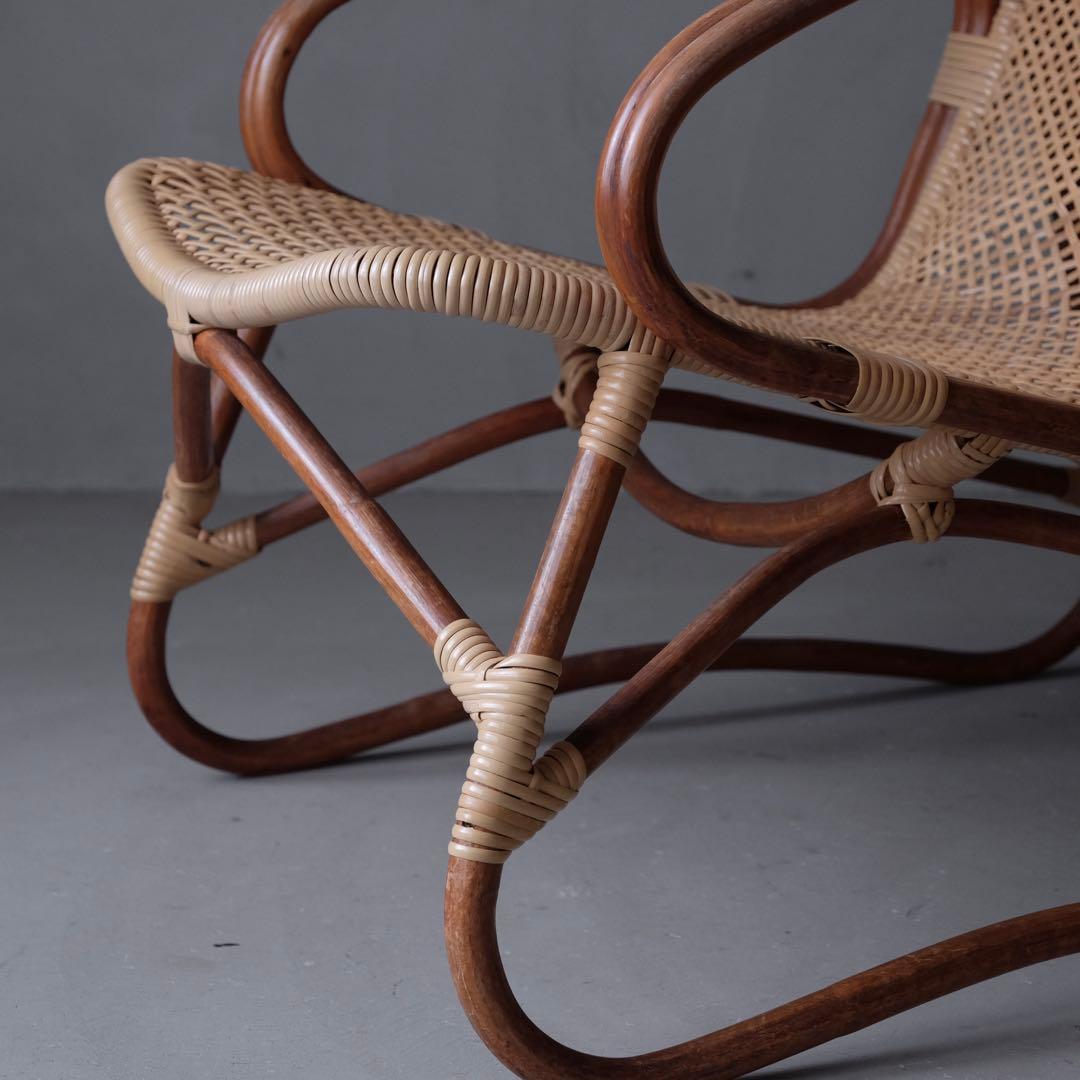 ラタンハイバックチェア　アームチェア 椅子 ヴィンテージ レトロ 古家具