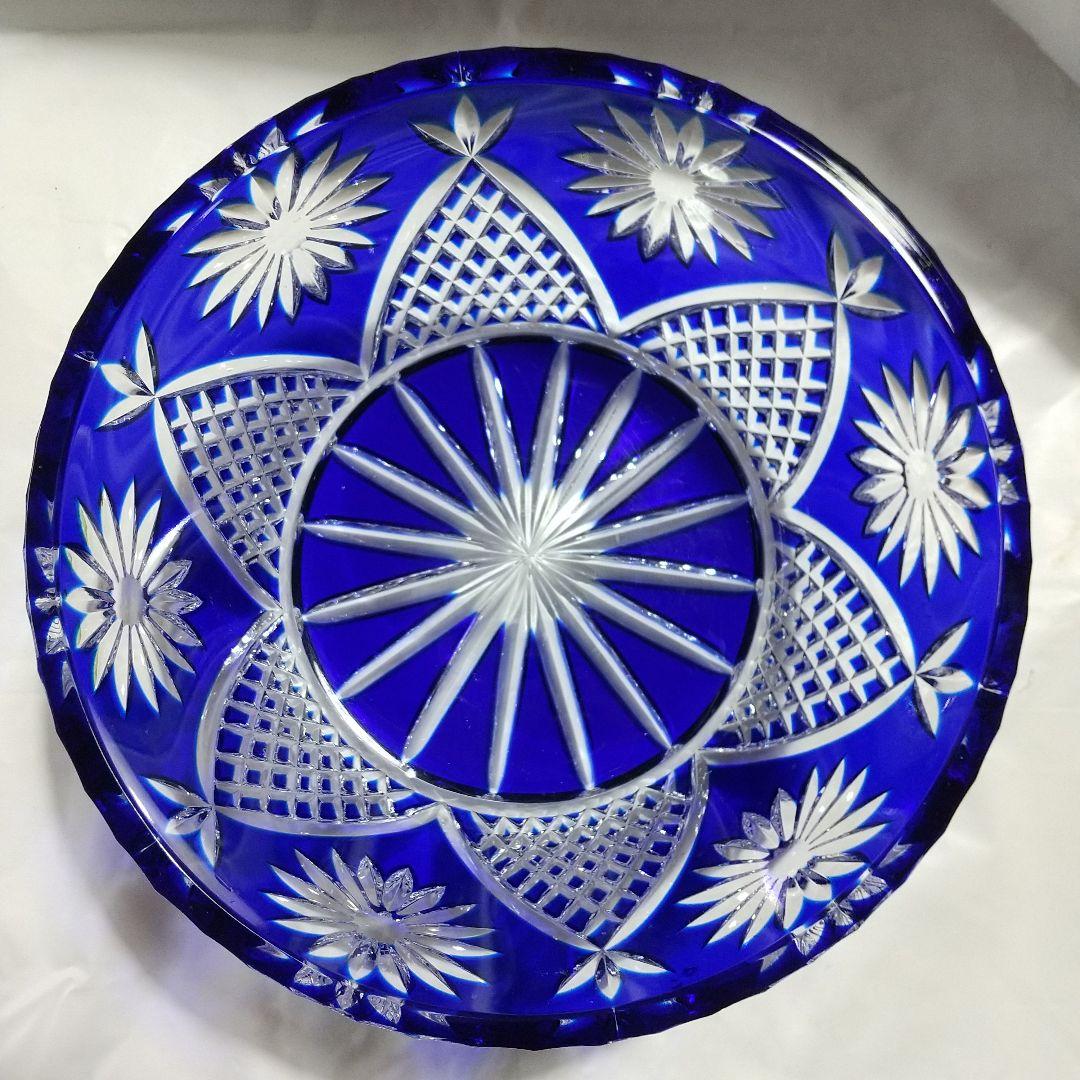 青被せ切子 大鉢 矢来紋