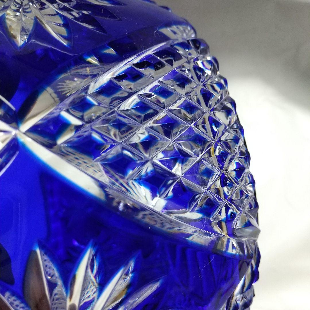 青被せ切子 大鉢 矢来紋