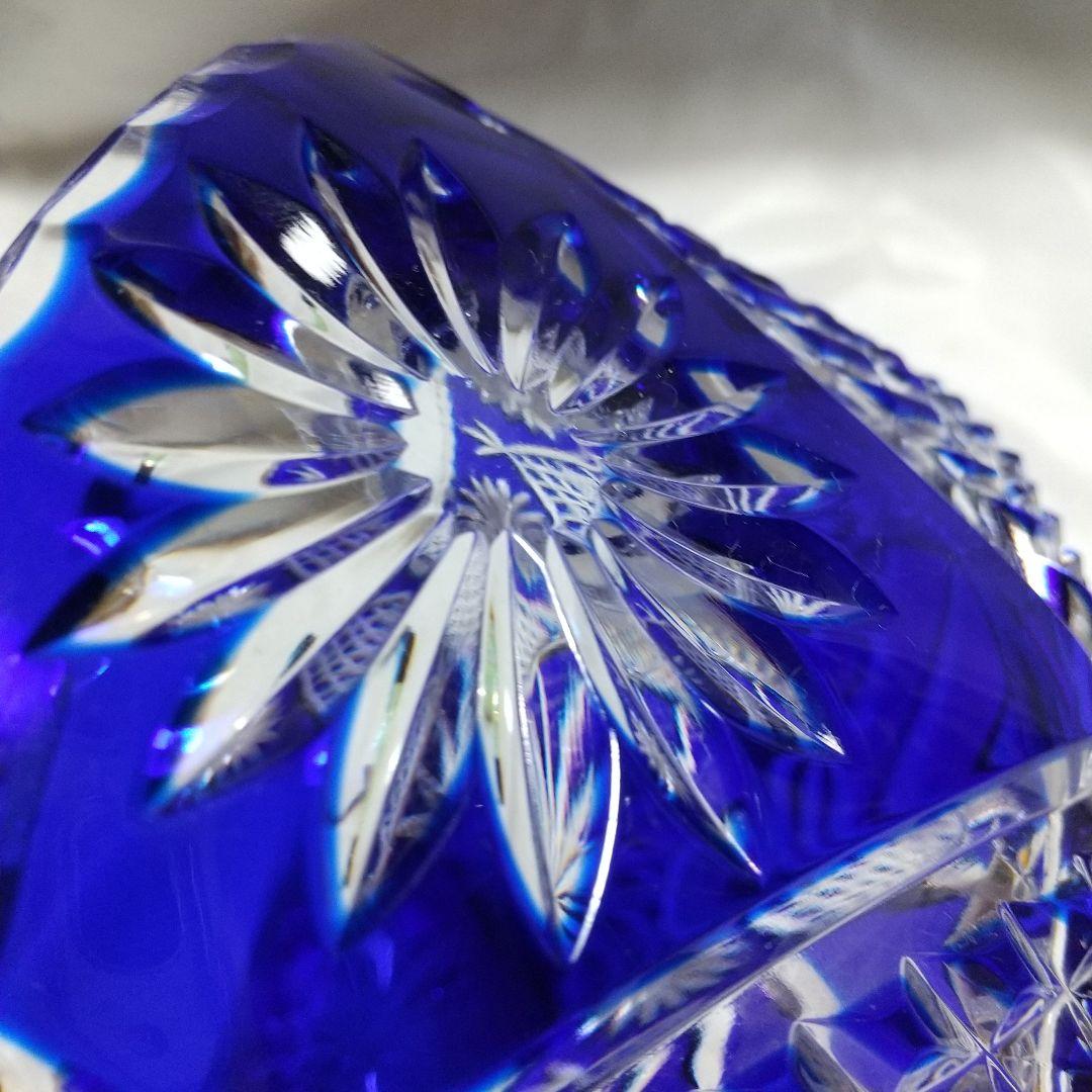 青被せ切子 大鉢 矢来紋