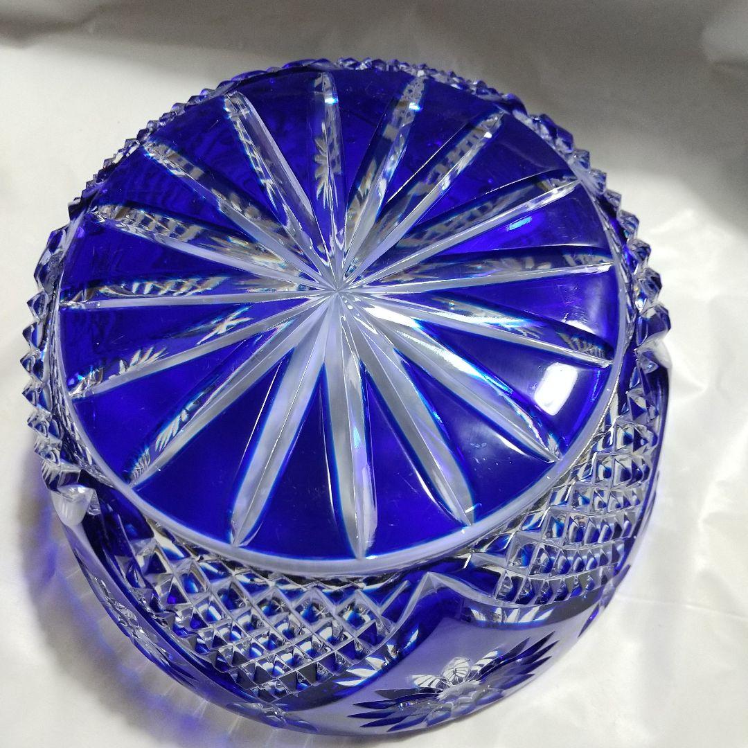 青被せ切子 大鉢 矢来紋