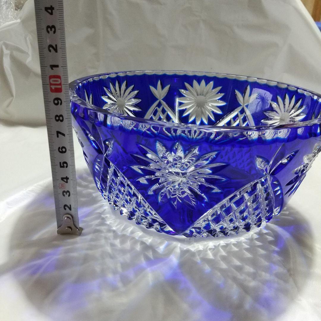 青被せ切子 大鉢 矢来紋