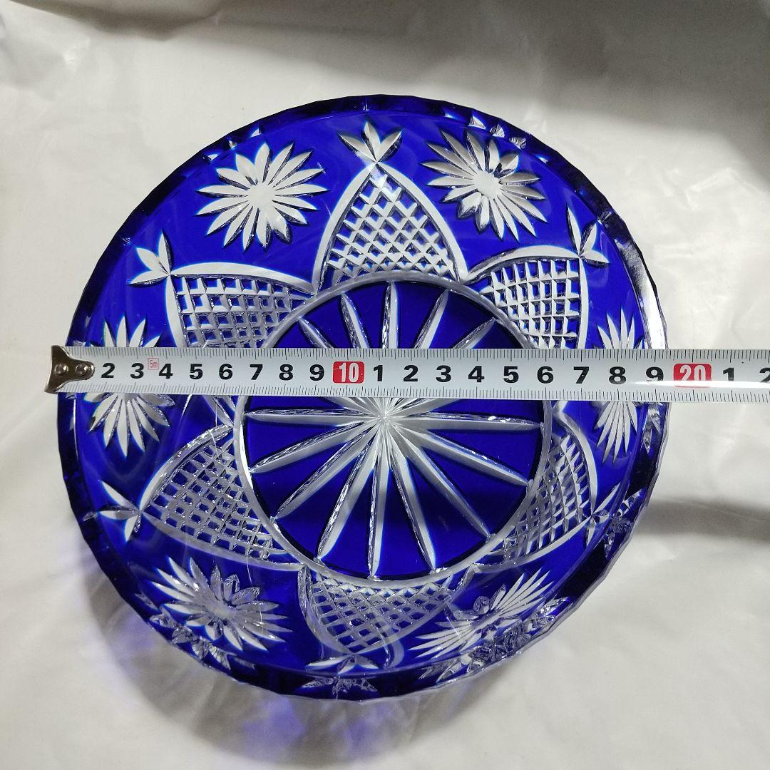 青被せ切子 大鉢 矢来紋