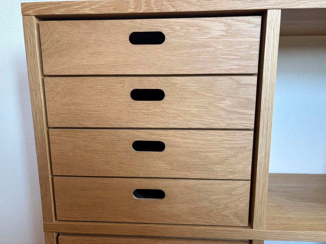 【引出し付】無印良品スタッキングシェルフ　オーク材3段×2列