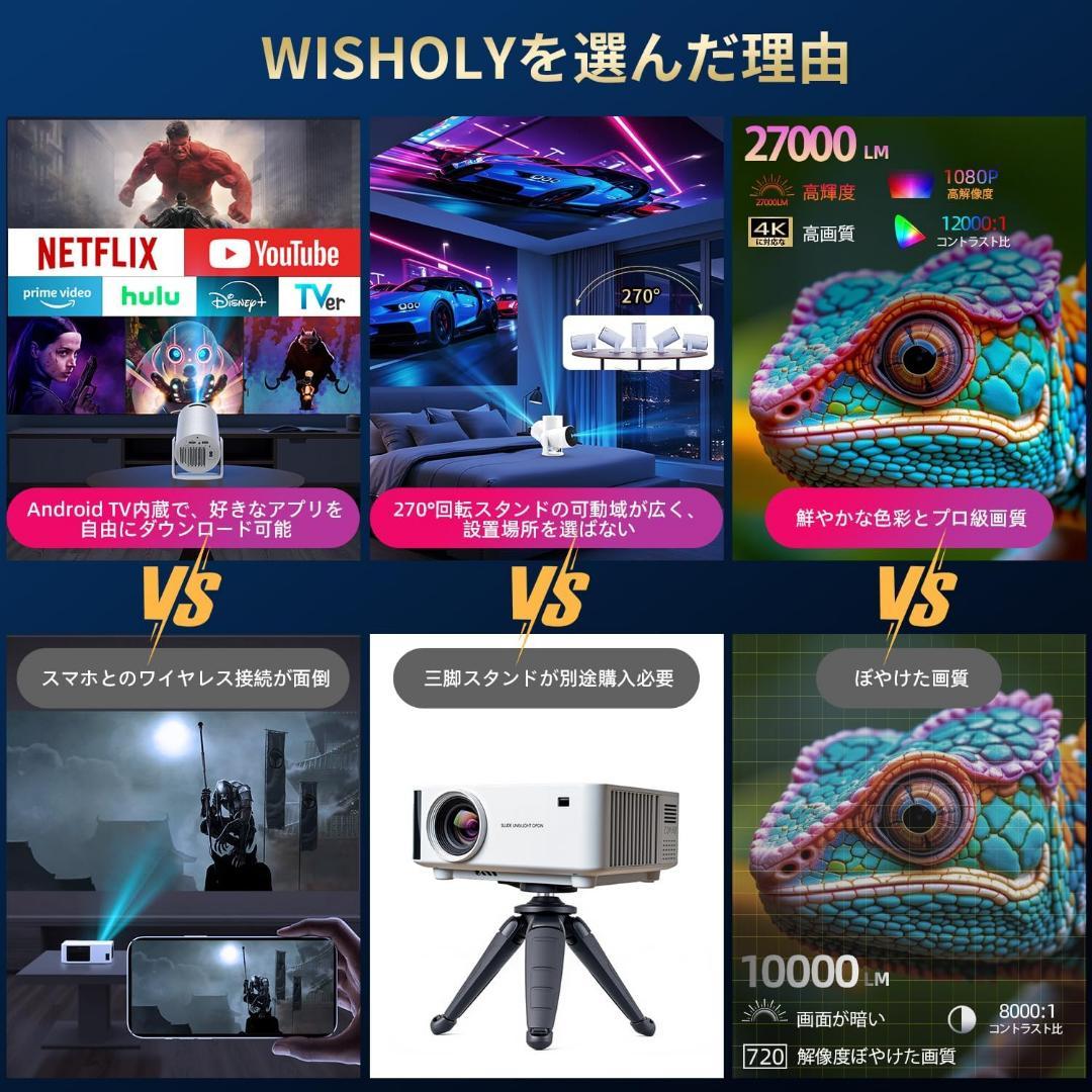 ラスト1点✨プロジェクター 家庭用　Android TV搭載・270°回転