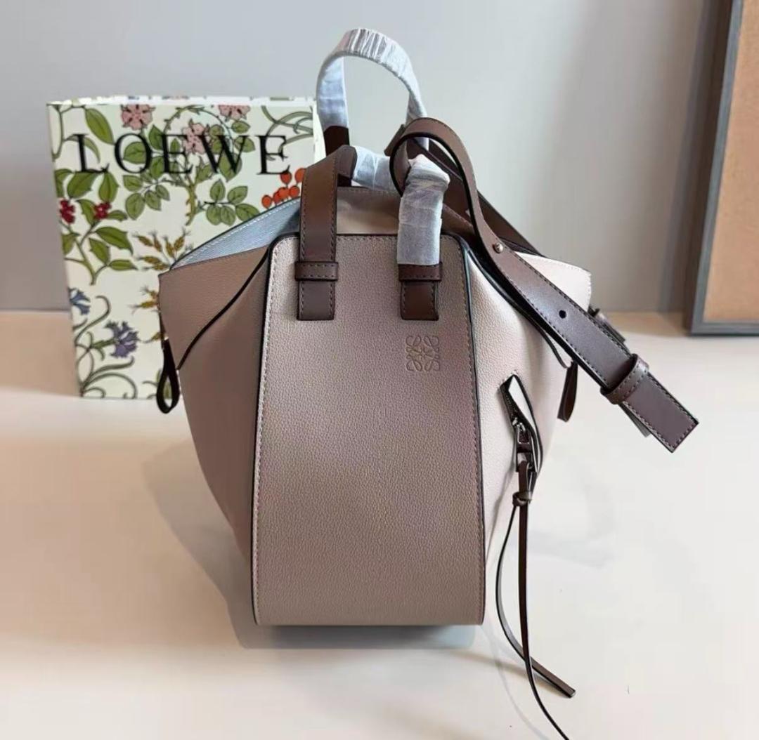 ハンモックバッグ ベージュレザーショルダーバッグ