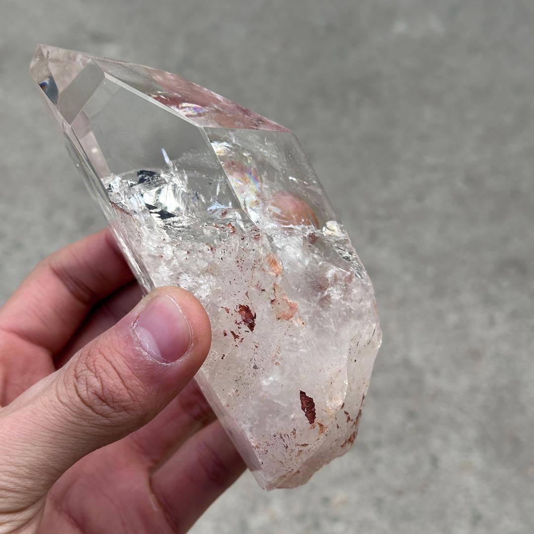 天然石虹あり水晶のポイント　置物　ご購入前に在庫確認必要G.836