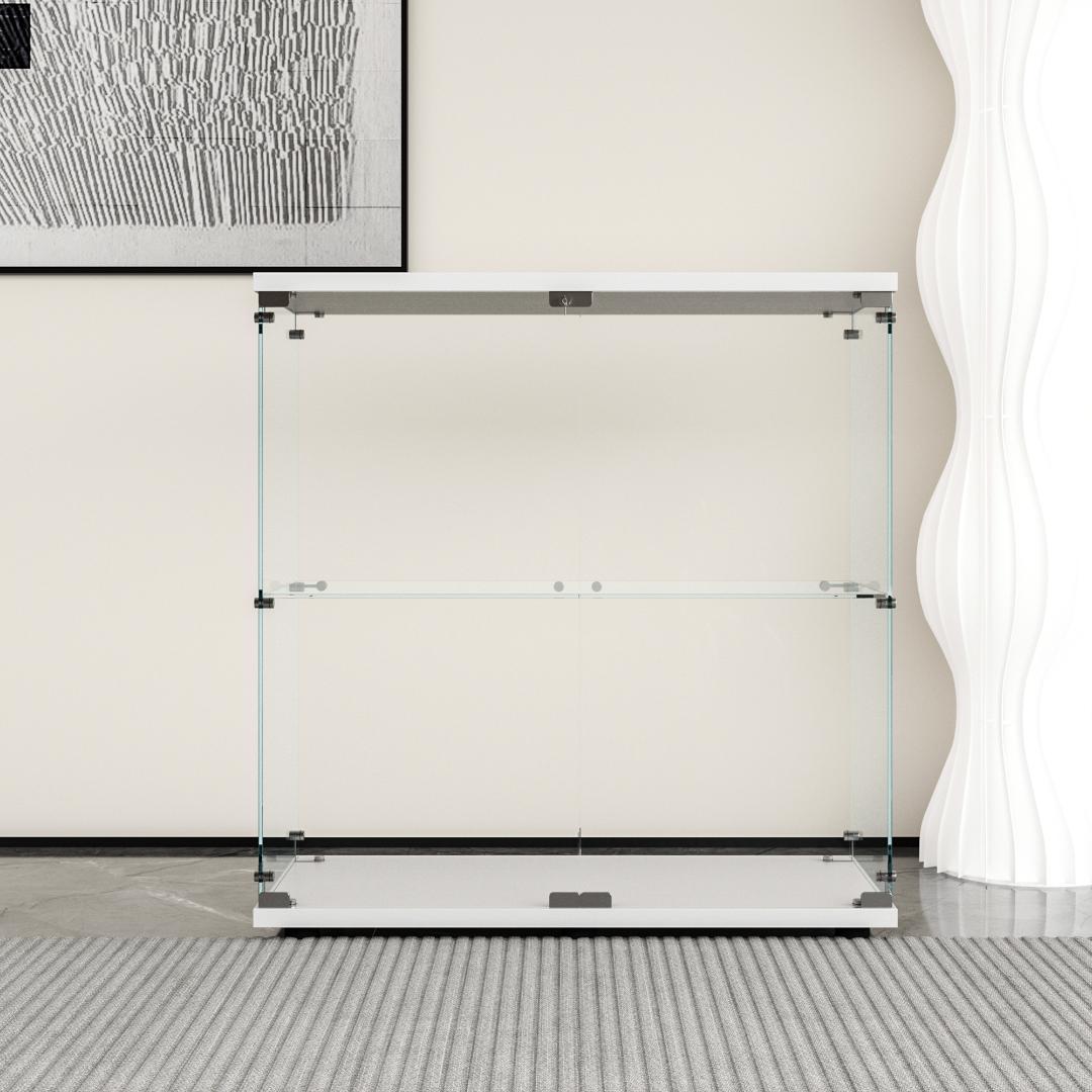 【新品】フィギュアケース 2段ワイド 棚 ホワイト コレクションケース ガラス