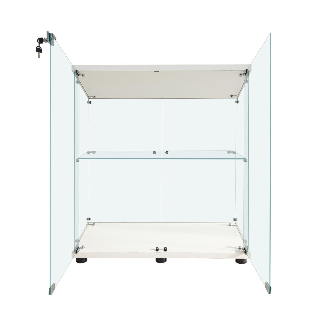 【新品】フィギュアケース 2段ワイド 棚 ホワイト コレクションケース ガラス