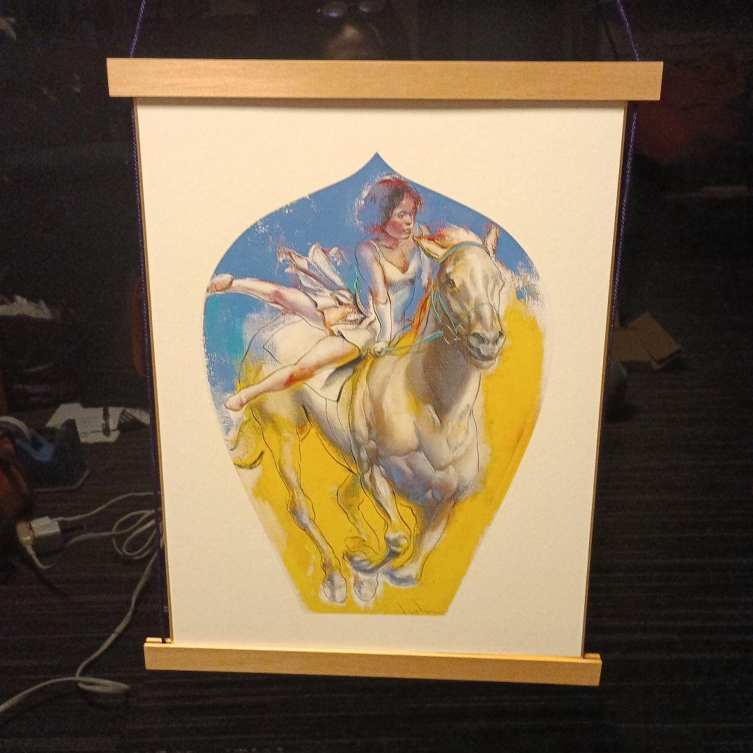 ​【薬師寺奉賛会 記念品】散華額 壁掛け 2枚セット（馬・百合）木製掛け軸棒付き