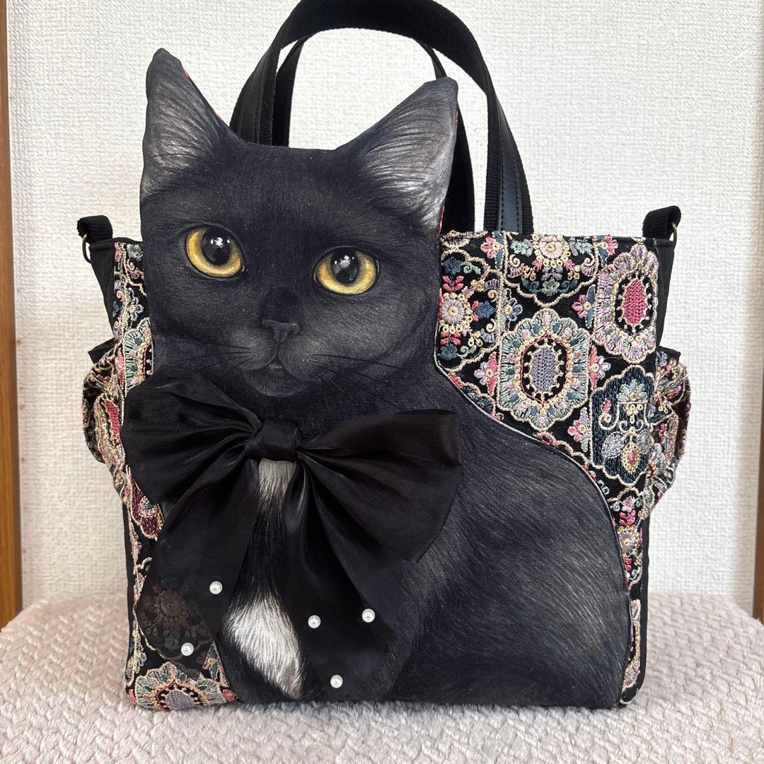 こ*り様 コヤンイサムチョン　黒猫ちゃん　インド刺繍サイドポケットトート