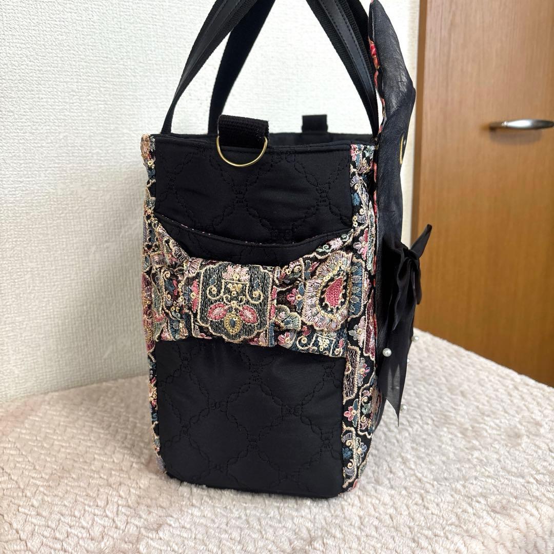 こ*り様 コヤンイサムチョン　黒猫ちゃん　インド刺繍サイドポケットトート