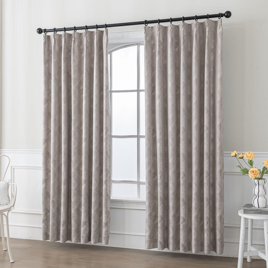 【ホテルライク／2枚セット】菱格デザイン高級カーテン遮光99％極上なめらか質感