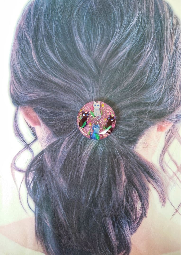 レジン　猫　ヘアゴム　ブローチ　ポニーフック　No.623