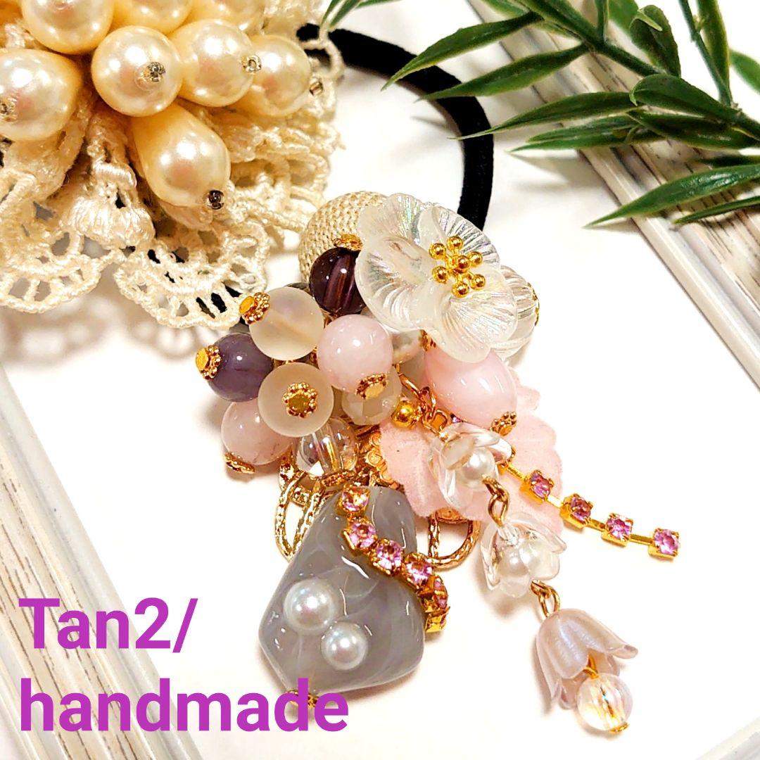 ヘアゴム   天然石  パワーストーン  ローズクォーツ  ビシュー♡