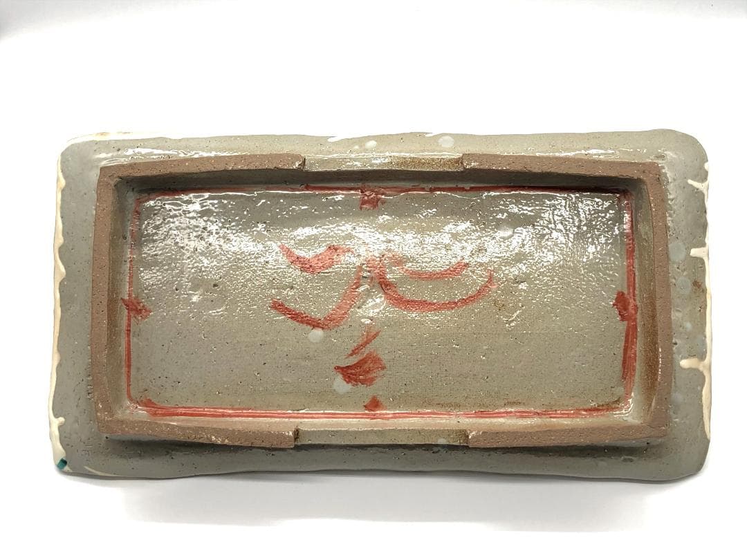 【 古陶磁赤絵 高台角皿 】　厚胎大皿　呉須赤絵/古清水　蔵出骨董