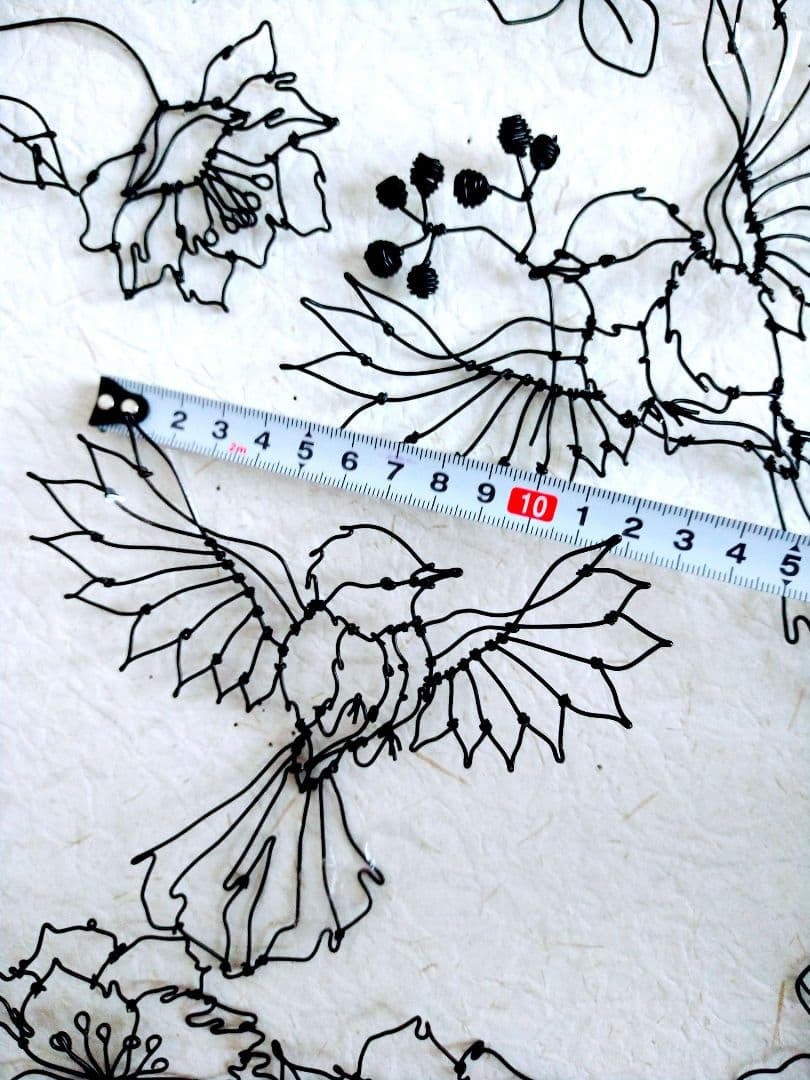 小鳥　花　（フラワーリース）ワイヤーアート　ワイヤークラフト　半立体