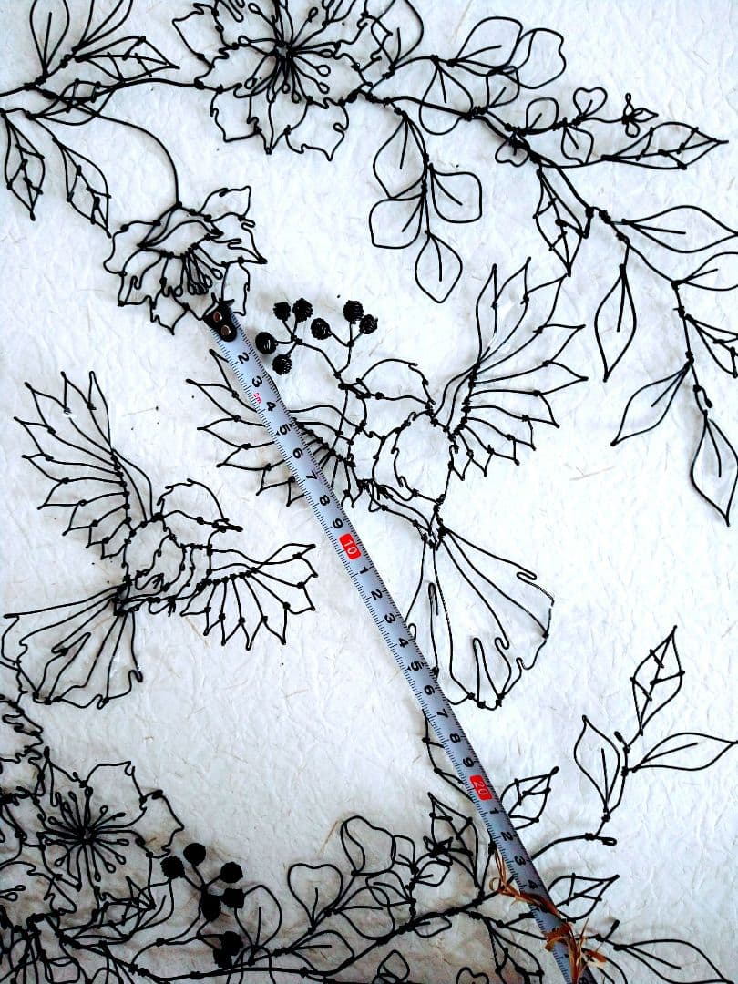 小鳥　花　（フラワーリース）ワイヤーアート　ワイヤークラフト　半立体