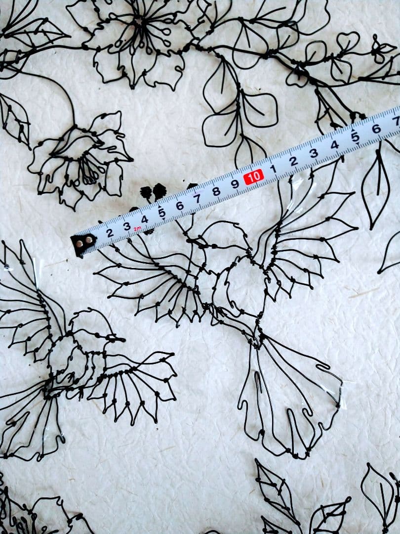 小鳥　花　（フラワーリース）ワイヤーアート　ワイヤークラフト　半立体