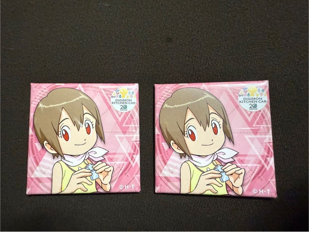 デジモン　キッチンカー　八神ヒカリ　テイルモン　進化スクエア缶バッジ6点セット