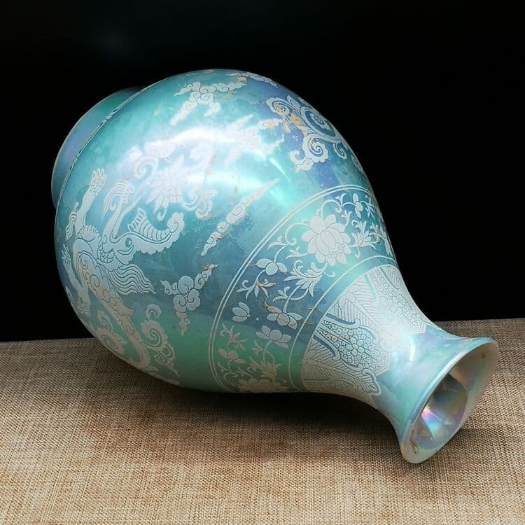 大明化成年制、天蓝釉の磁器、竜紋玉壺春瓶、磁器.磁器、骨董品コレクション