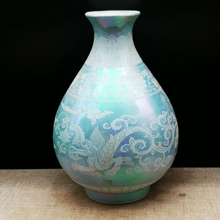 大明化成年制、天蓝釉の磁器、竜紋玉壺春瓶、磁器.磁器、骨董品コレクション
