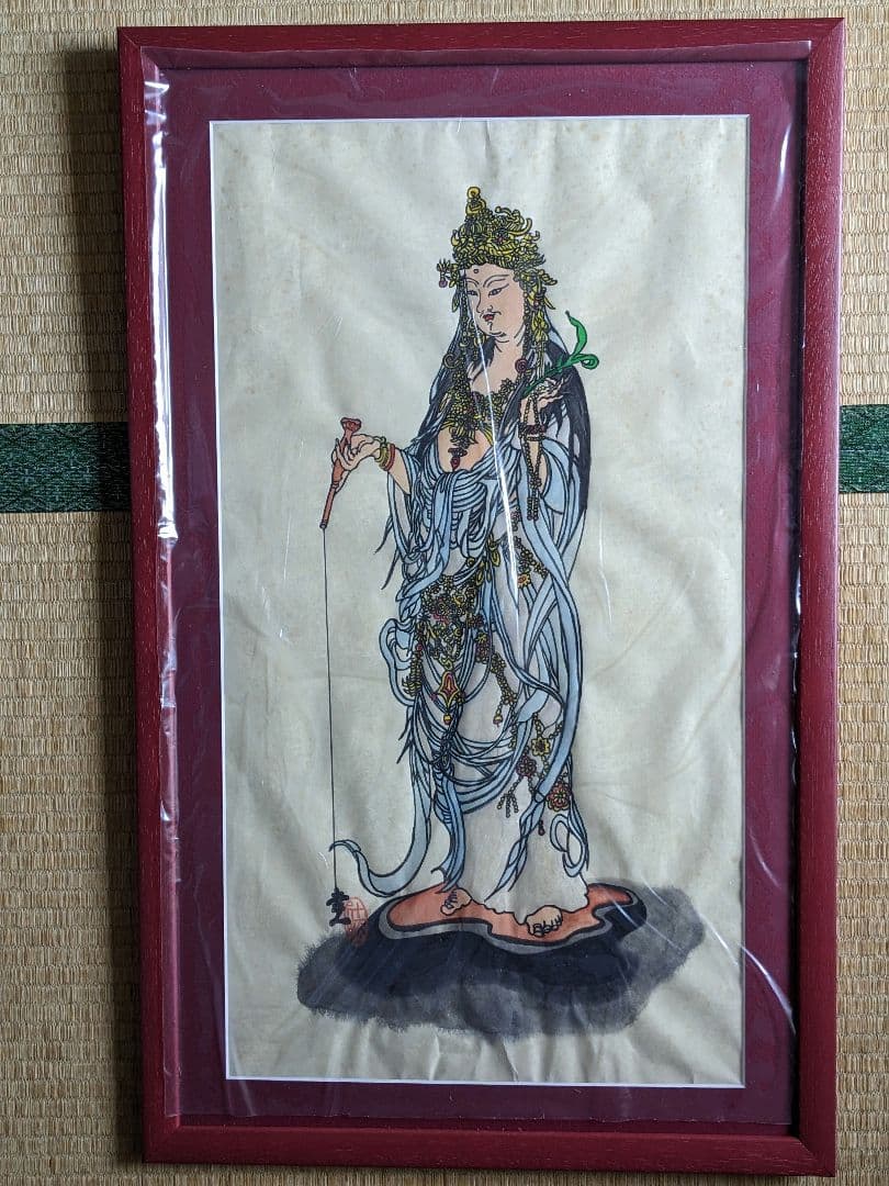 ♦仏画 雲上観音菩薩 書画 水墨画額入りコレクション 骨董品 アンティーク