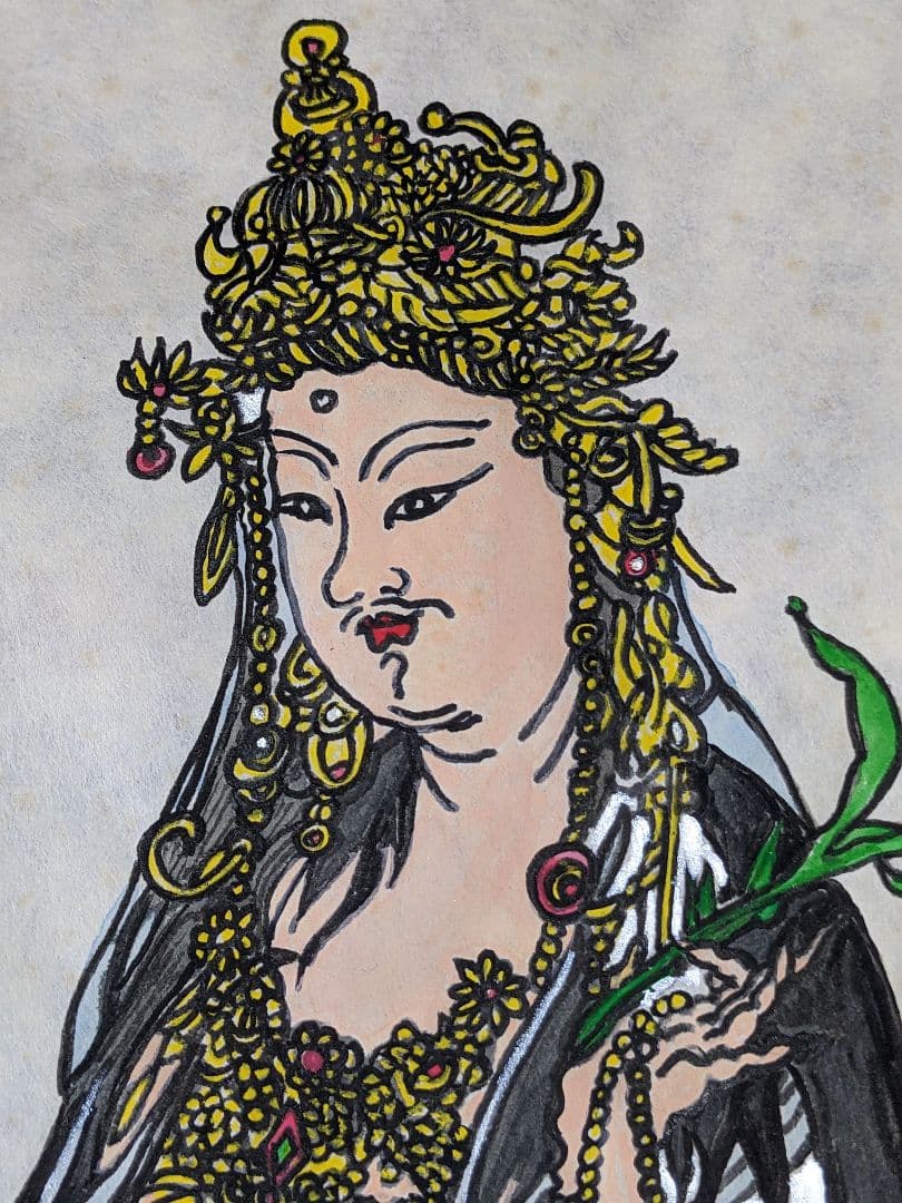 ♦仏画 雲上観音菩薩 書画 水墨画額入りコレクション 骨董品 アンティーク