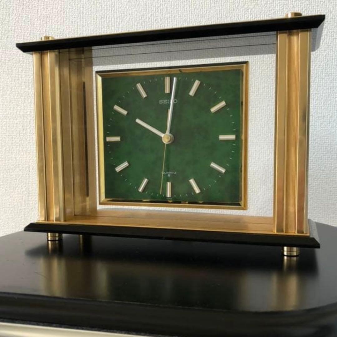 SEIKO セイコー置き時計 グリーン文字盤