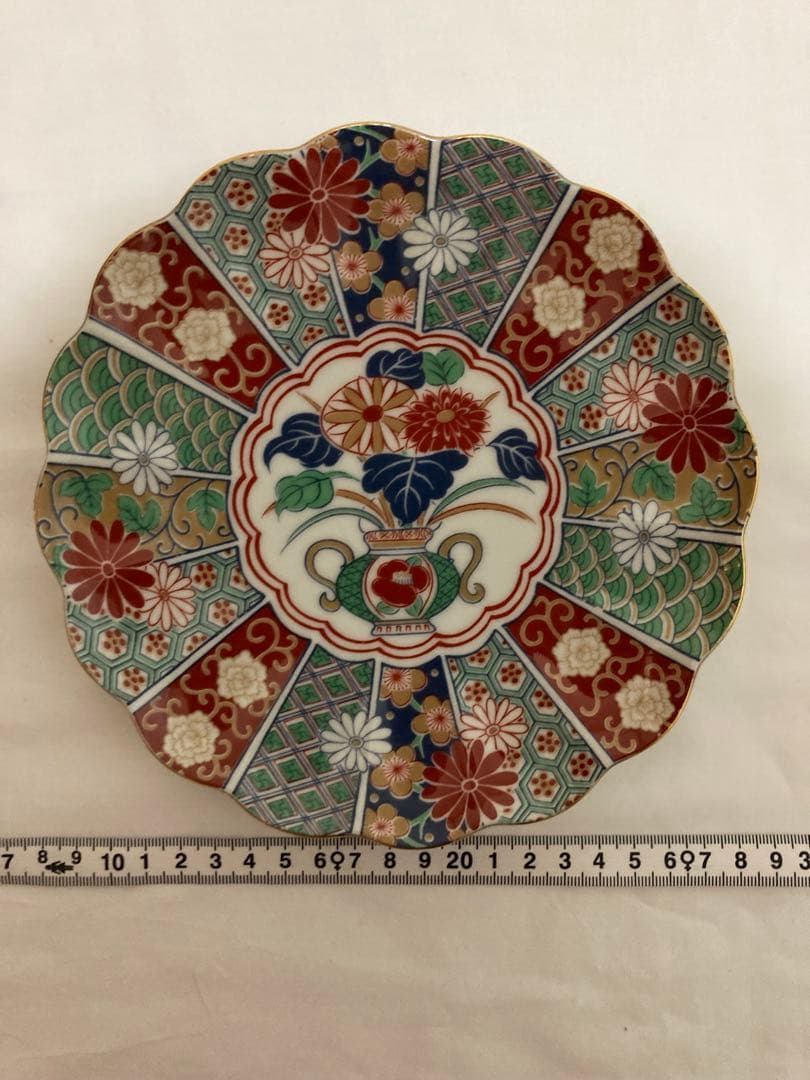 有田焼　田扇　骨董品　花柄波形皿 5枚セット 直径23cm