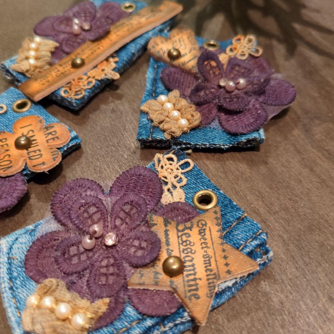 デニムリメイク☆お花レース✨️シャビータグ✨️