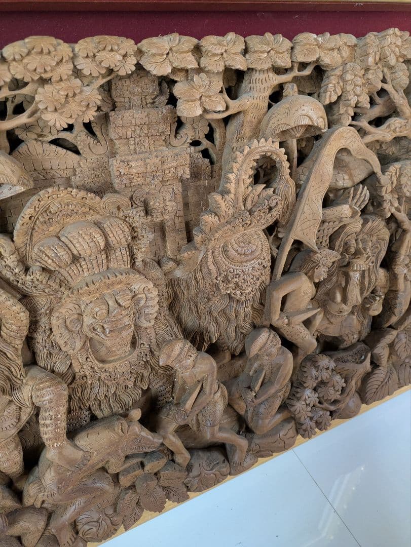 特大芸術！邪を払う福を招く守護神 バリ インドネシア 木彫レリーフ アート ヨガ