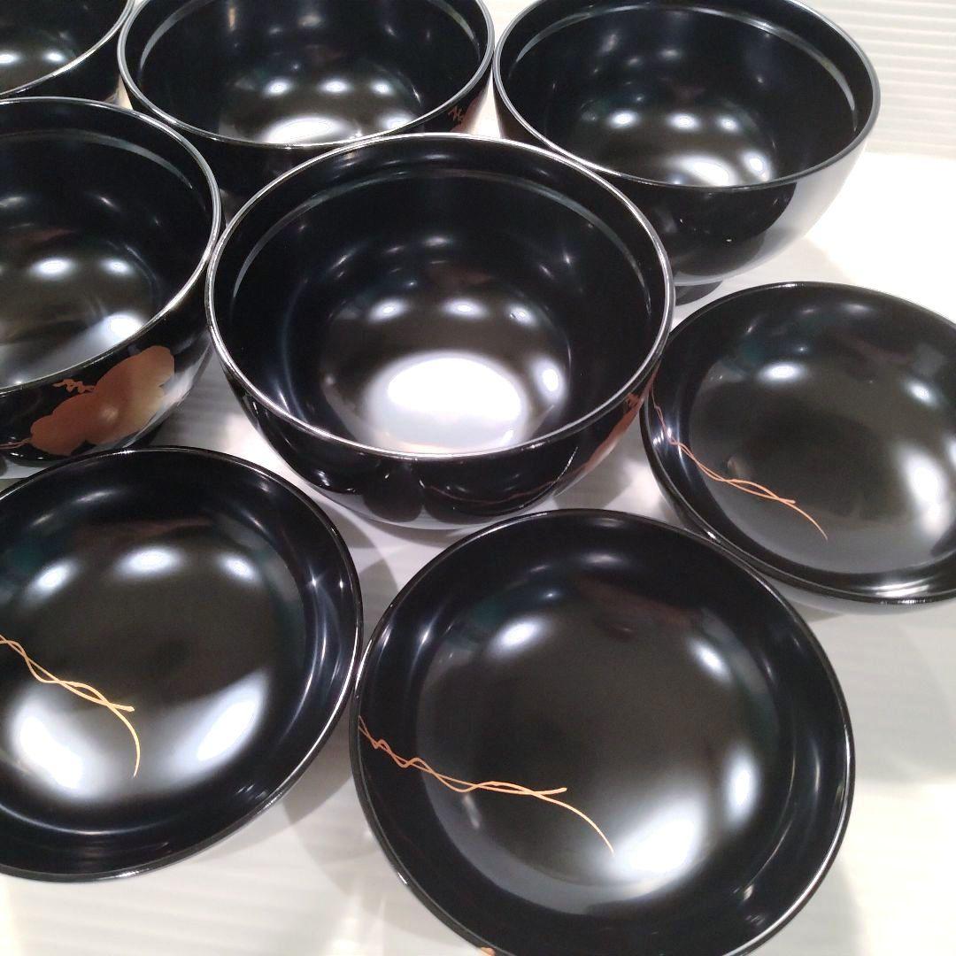 高級 山中漆器 吸椀 木硬 蓋付き 汁椀 黒金 金箔 金蒔絵 漆器 5客揃