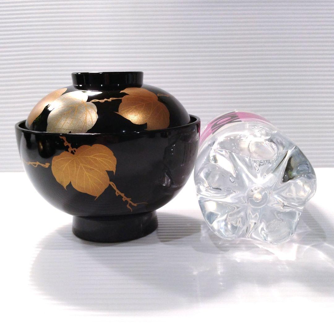 高級 山中漆器 吸椀 木硬 蓋付き 汁椀 黒金 金箔 金蒔絵 漆器 5客揃