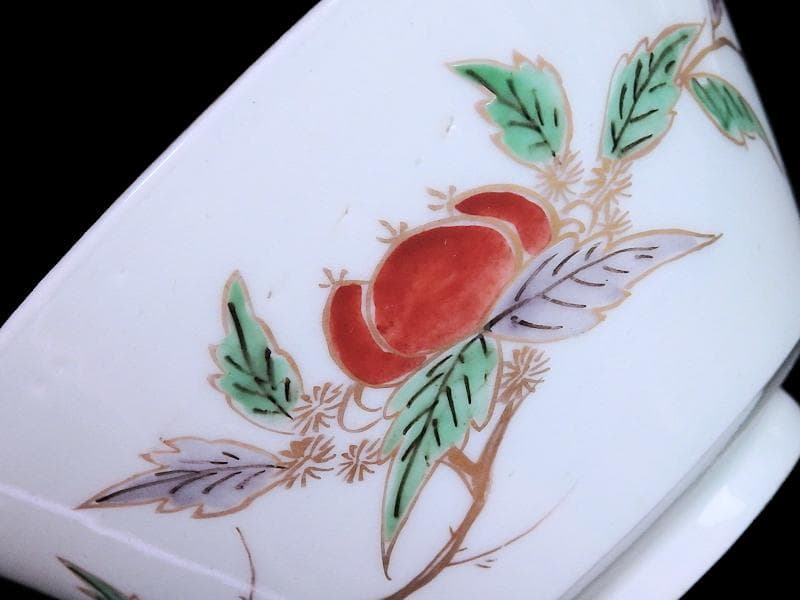 古伊万里　色絵　栗の図　蓋茶碗　江戸期　E616AS-CRp