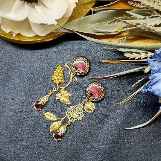 100 高級ボタン×真鍮パーツ×18kgpCZチャーム ピアス・イヤリング