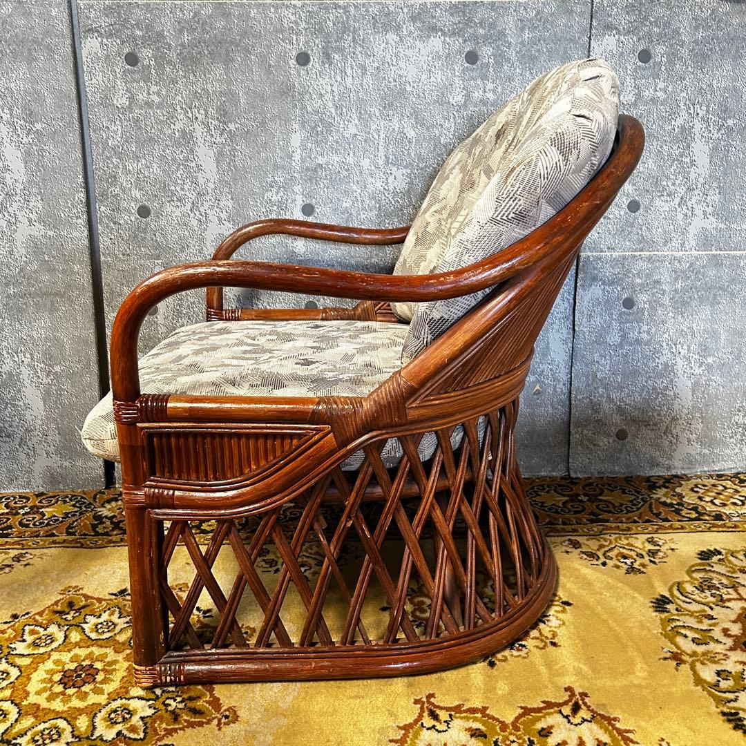 rose꧁籐素材꧂クッション付ラタンアームソファ&ガラステーブルセット