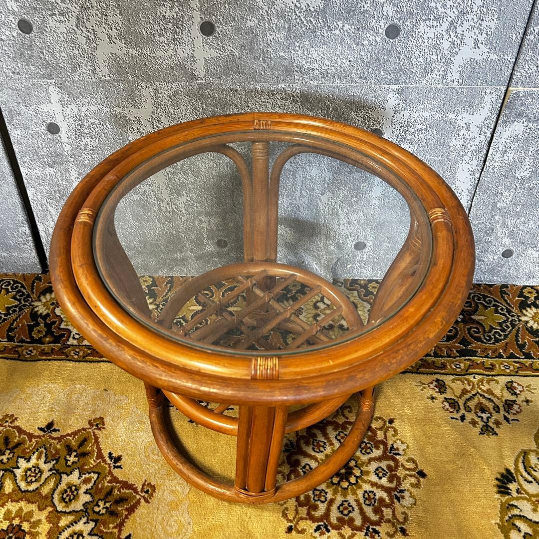 rose꧁籐素材꧂クッション付ラタンアームソファ&ガラステーブルセット