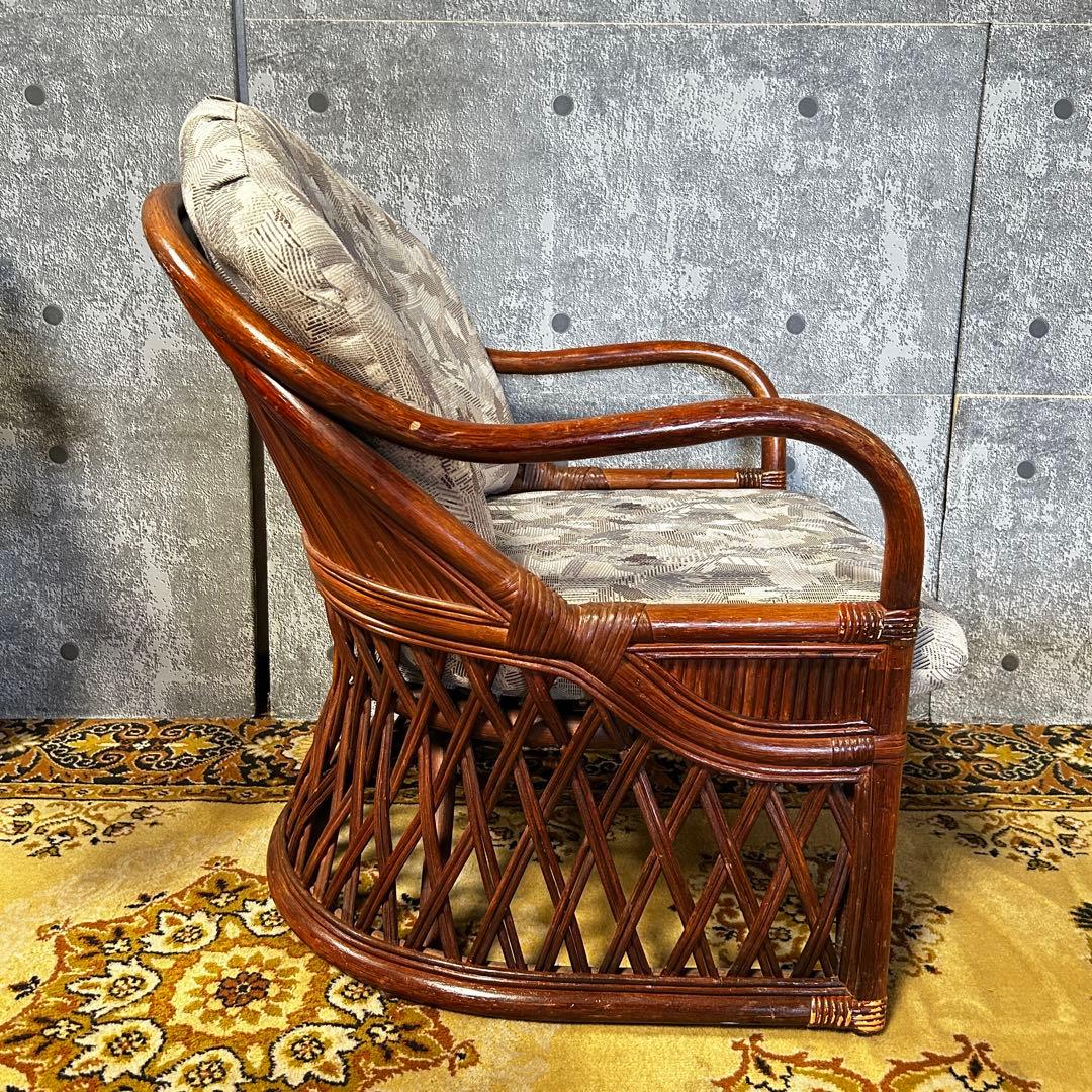 rose꧁籐素材꧂クッション付ラタンアームソファ&ガラステーブルセット