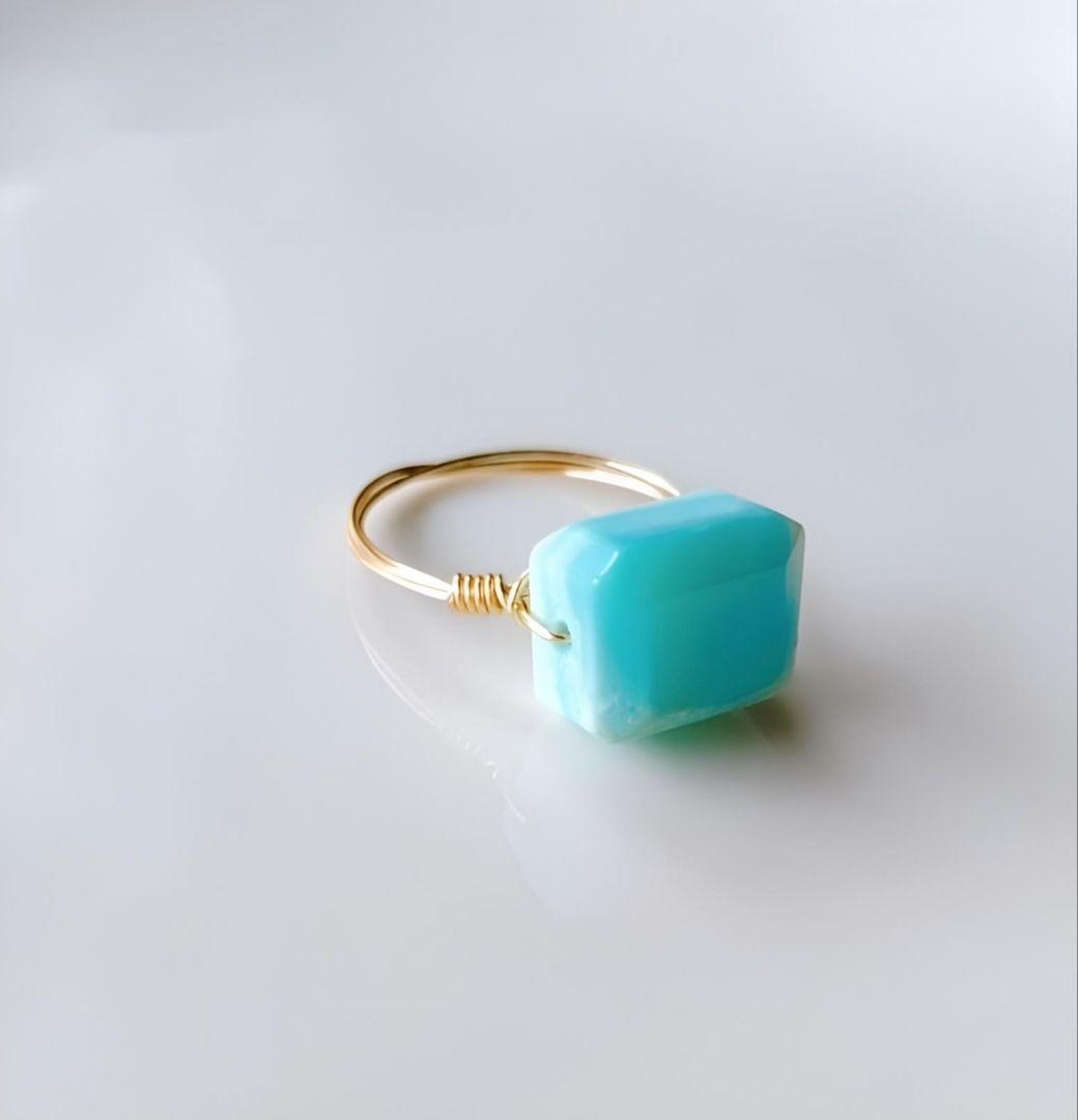 爽やか Kgf14 希少石 宝石質 ペルビアンオパール リング 大粒